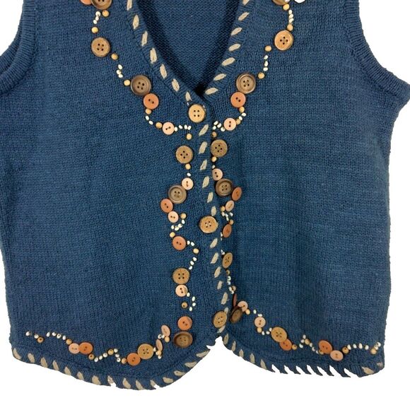 Ivy Womens Silk Blend Beaded Knit Vest Size Small Blue Southwest Button-up VTG - Picture 3 of 6